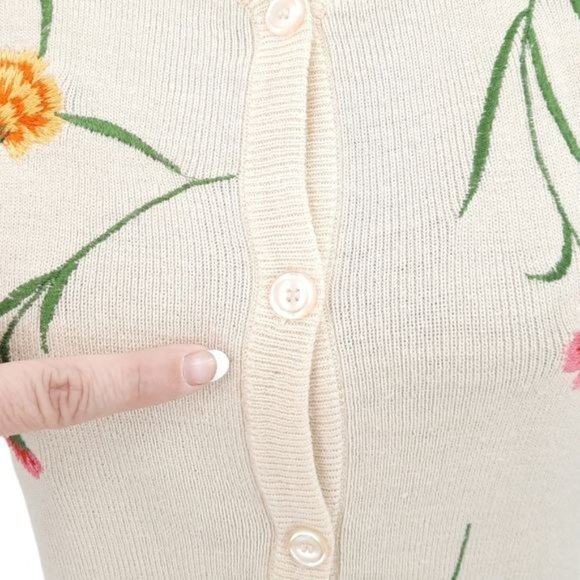 VTG 70s Leroy Ivory Floral Embroidered Sleeveless Button Front Sweater Vest M - Picture 3 of 11